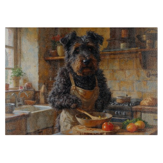 Bouvier des Flandres Cooking in Kitchen カッティングボード (正面)