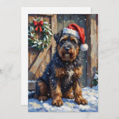 Bouvier des Flandres Snowy Farm Christmas シーズンカード (正面/裏面)