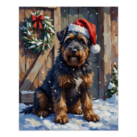 Bouvier des Flandres Snowy Farm Christmas ポスター (正面)