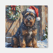 Bouvier des Flandres Snowy Farm Christmas マグネット (正面)