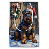 Bouvier des Flandres Snowy Farm Christmas ミディアムペーパーバッグ (正面)