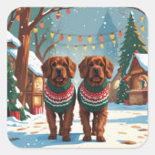 Bouviers des Flandres Dogs Christmas Snow Holiday  スクエアシール (正面)
