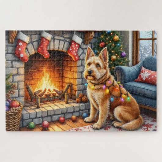 Bouviers des Flandres Fireplace Christmas Lights ジグソーパズル (横)