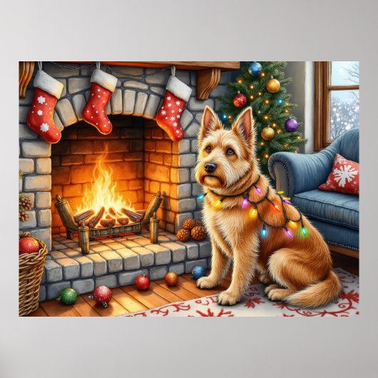 Bouviers des Flandres Fireplace Christmas Lights ポスター (正面)
