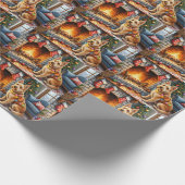 Bouviers des Flandres Fireplace Christmas Lights ラッピングペーパー (角)
