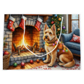 Bouviers des Flandres Fireplace Christmas Lights ラージペーパーバッグ (正面)