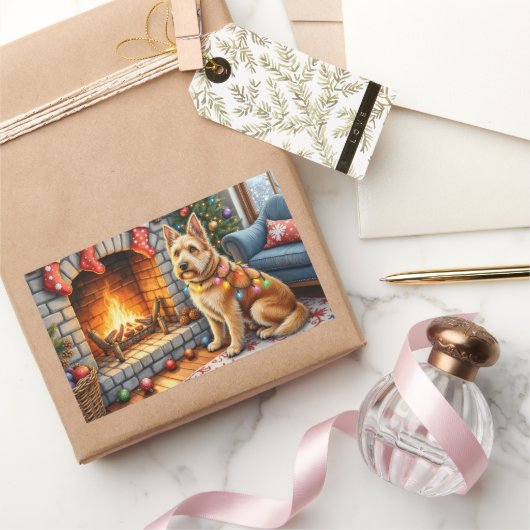 Bouviers des Flandres Fireplace Christmas Lights 長方形シール (ギフト)