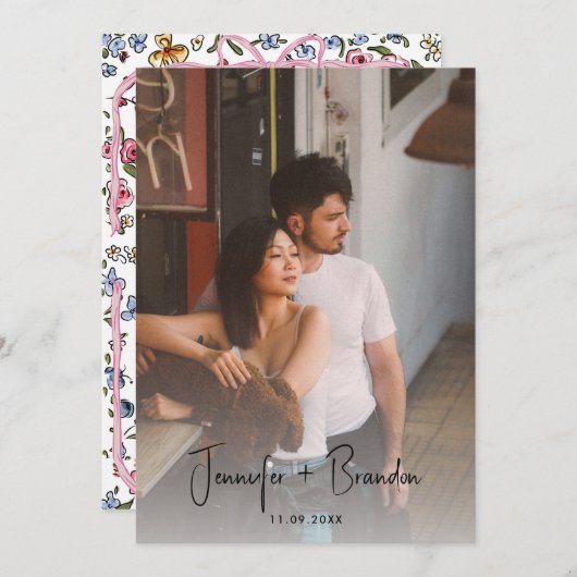 Bowお洒落日付写真を保存 招待状 (正面/裏面)