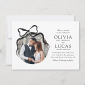 Bowエレガント All-In-One Black & White Photo 結婚's 招待状 (正面)