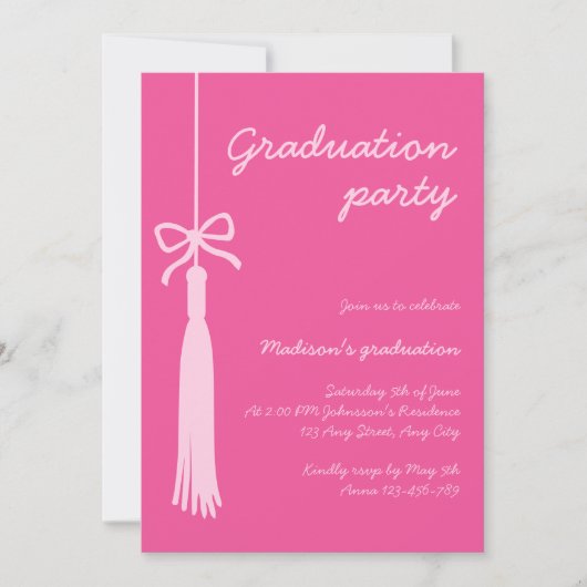 Bowシックなピンクのグラッドフォト2025卒業 招待状 (正面)