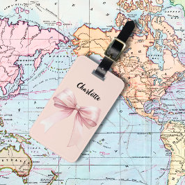 Bowピンクの名前スクリプト ラゲッジタグ