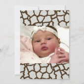 Bowベビーガールの写真にキリンのスキンパターンリボン 案内状 (裏面)