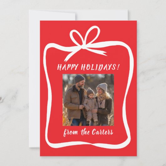 Bowリボンフレームクリスマスフォトカスタムー シーズンカード (正面)