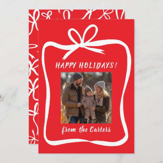 Bowリボンフレームクリスマスフォトカスタムー シーズンカード (正面/裏面)