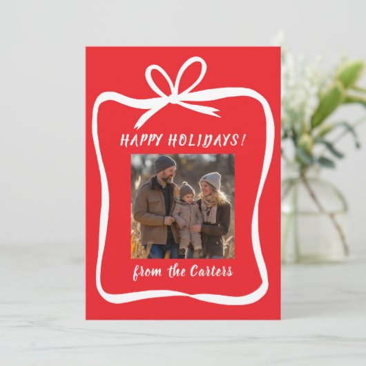 Bowリボンフレームクリスマスフォトカスタムー シーズンカード (スタンド正面)