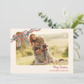 Bow素朴なクリスマス4写真の格子模様リボン シーズンカード (スタンド正面)