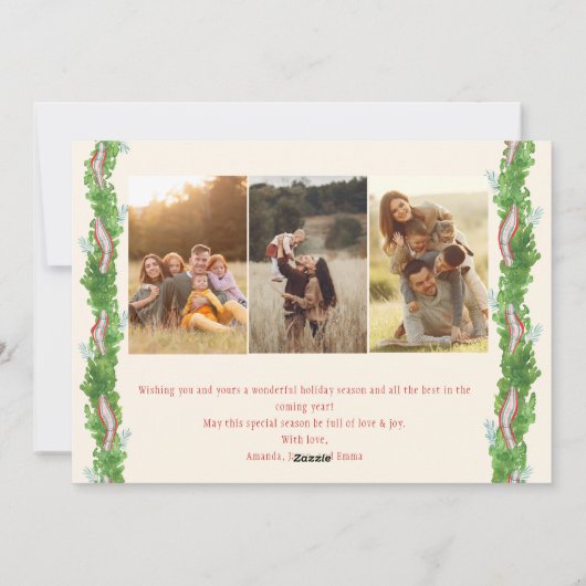 Bow素朴なクリスマス4写真の格子模様リボン シーズンカード (裏面)