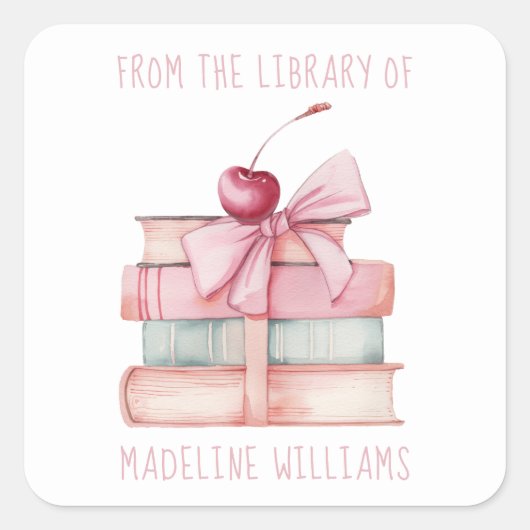 Bow蔵書票ラベルのライブラリからのブックスタック スクエアシール (正面)