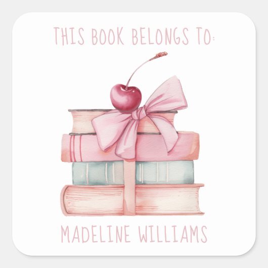 Bow蔵書票ラベルのライブラリからのブックスタック スクエアシール (正面)