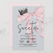 Bow 16th Birthday ⎮Modern Pink Sweet 16 招待状 (正面/裏面)