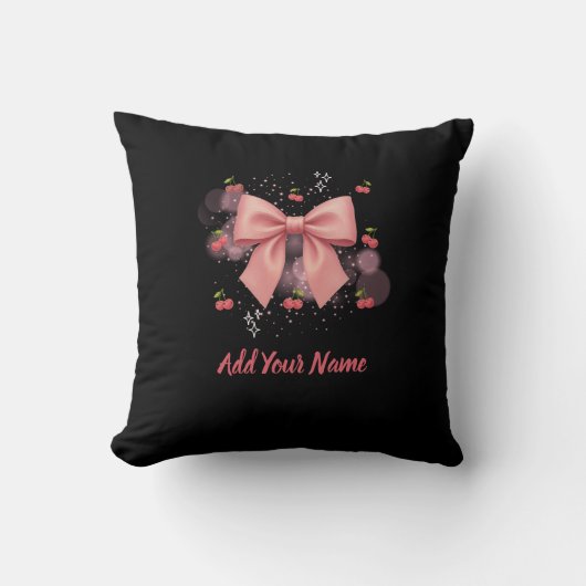 Bow and Cherries Throw Pillow クッション (正面)