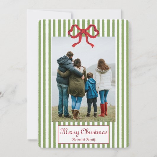 Bow And Stripes Christmas Card 招待状 (正面)
