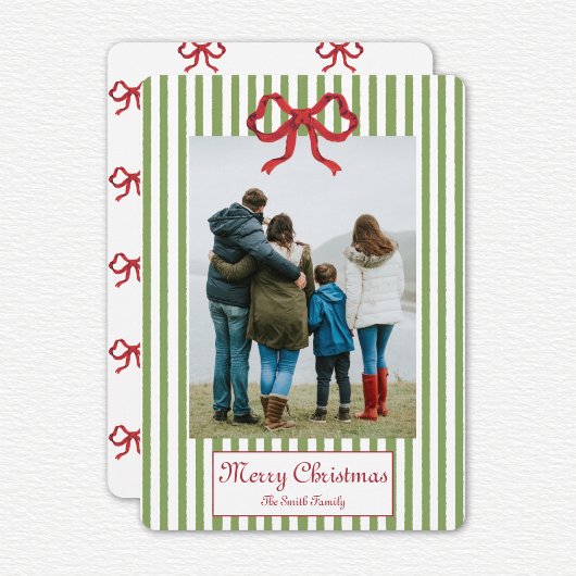Bow And Stripes Christmas Card 招待状