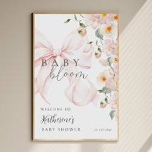 Bow Baby in Bloom ベビーシャワーのウェルカムサイン ポスター