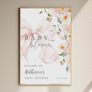 Bow Baby in Bloom ベビーシャワーのウェルカムサイン ポスター