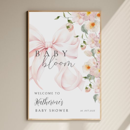 Bow Baby in Bloom ベビーシャワーのウェルカムサイン ポスター
