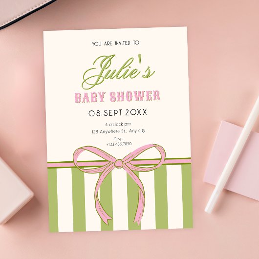 Bow baby shower 招待状