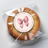 Bow Baby Shower Blush Pink & Red It's a Girl ラウンドシール