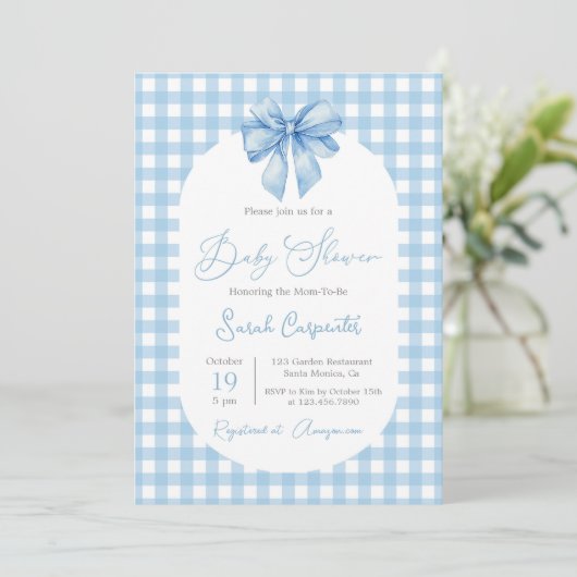 Bow Baby Shower Boy invitation with bow 招待状 (スタンド正面)