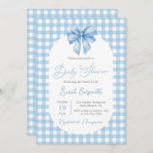 Bow Baby Shower Boy invitation with bow 招待状 (正面/裏面)