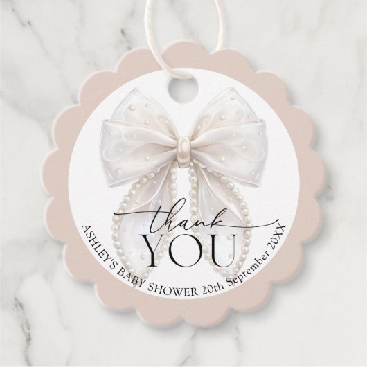 Bow Baby Shower Thank You フェイバータグ (正面)