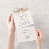 Bow beige cream 男女兼用 BABY Shower rsvp オールインワン招待状 (貼ってはがせる)