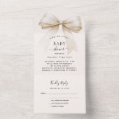 Bow beige cream 男女兼用 BABY Shower rsvp オールインワン招待状 (内側)