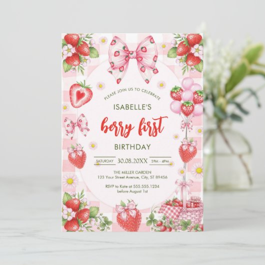 Bow Berry First Birthday 1st Birthday Invitation 招待状 (スタンド正面)