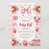 Bow Berry First Birthday 1st Birthday Invitation 招待状 (正面/裏面)