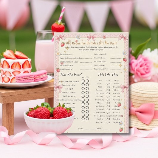 Bow Birthday girl Trivia Trio Game card シーズンカード