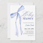 Bow Blue boy Baby shower 招待状 (正面)