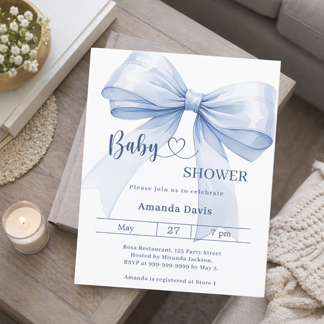 Bow blue boy Baby Shower invitation (クリエイターアップロード済み)