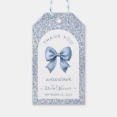 Bow Bridal Shower Blue White Arch Floral Thank You ギフトタグ (正面)