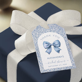 Bow Bridal Shower Blue White Arch Floral Thank You ギフトタグ