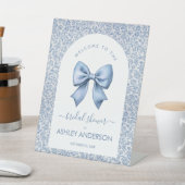 Bow Bridal Shower Welcome Blue White Pattern Arch 台座サイン (インサイチュ)