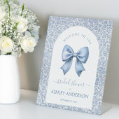 Bow Bridal Shower Welcome Blue White Pattern Arch 台座サイン