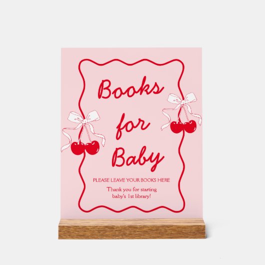 Bow Cherry Baby Shower Books for Baby アクリルサイン (正面)