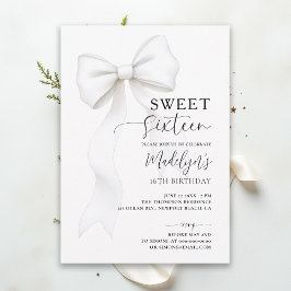 Bow Chic Black White Elegant Calligraphy Sweet 16 招待状