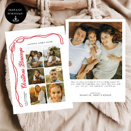 Bow Christmas Blessings Family 6 Photos シーズンカード