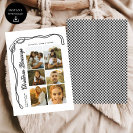 Bow Christmas Blessings Family 6 Photos Plaid シーズンカード